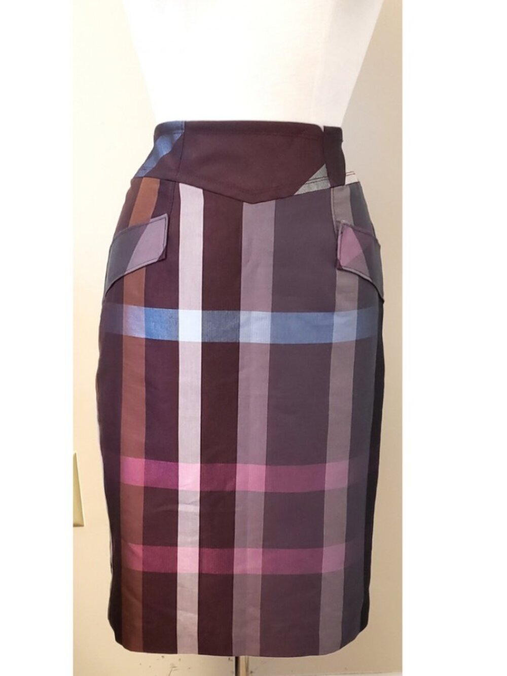 Yoana Baraschi Multicolor Plaid Pencil Skirt, Size 10 Made In USA